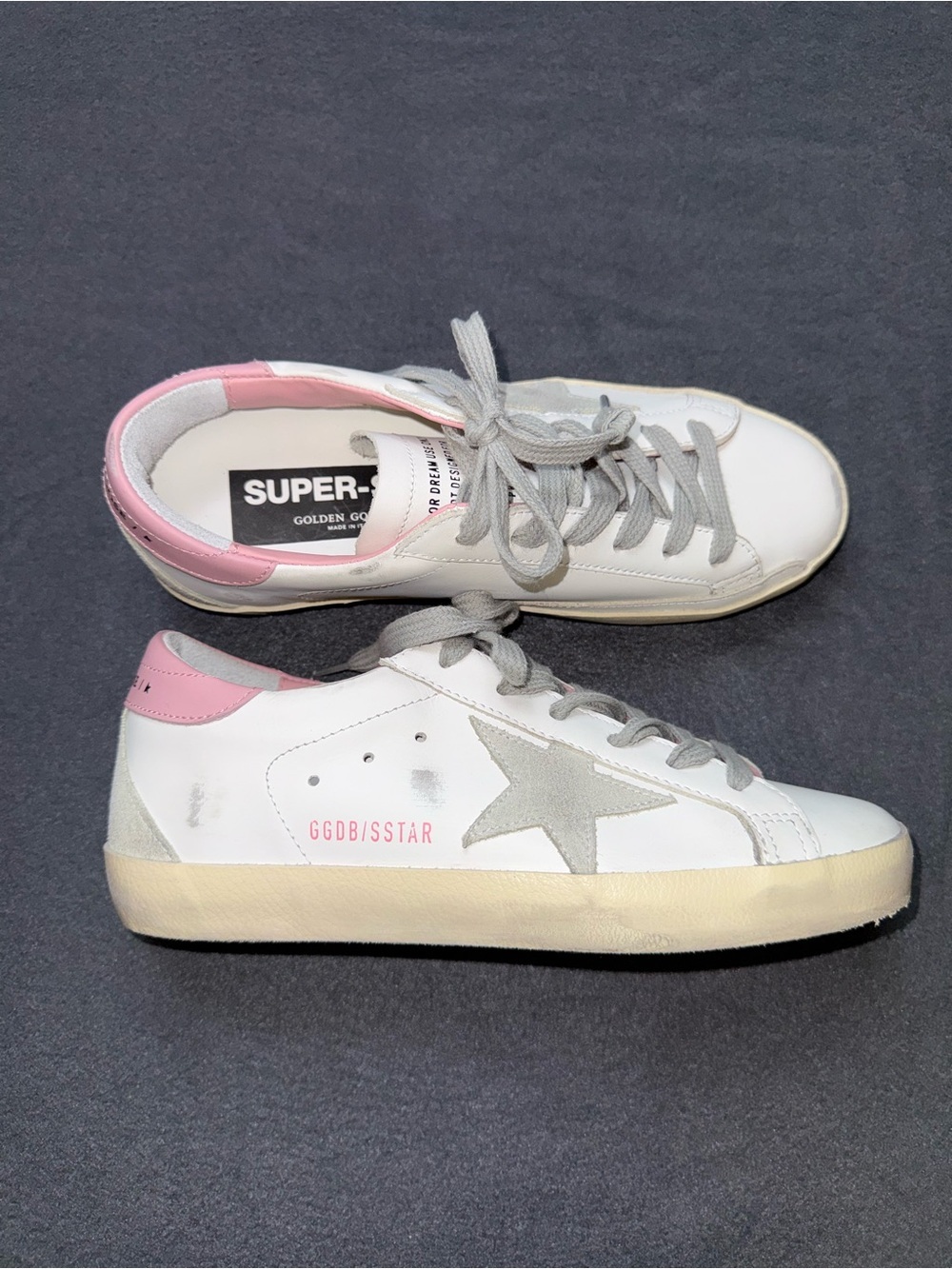 NWOT Golden Goose Super Star Sneaker in White, Ancient Pink, & Gay star suede